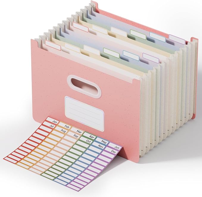 ThinkTex 12-Pocket Accordion File Organizer, Upright Open Top, Monthly Tabs by ThinkTex