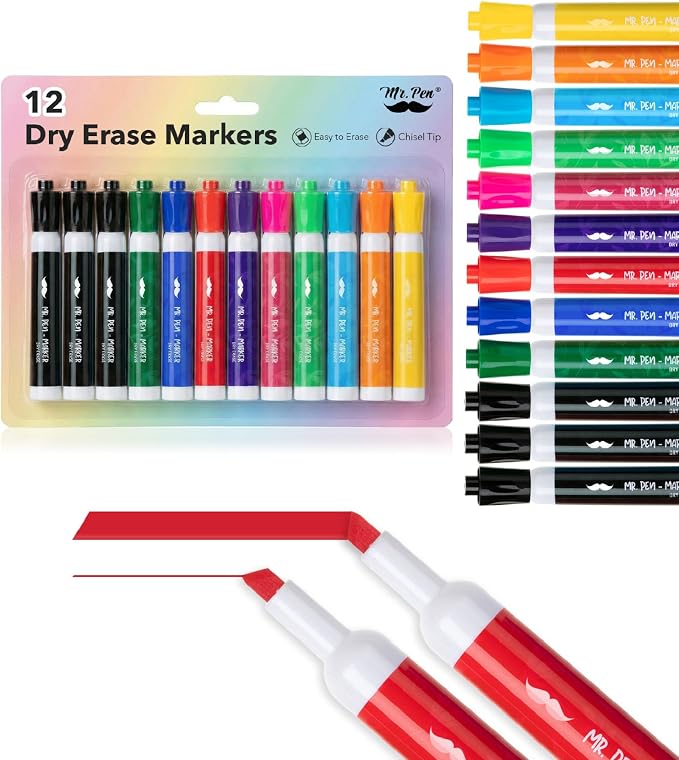 Mr. Pen- Dry Erase Markers, 12 Pack, Low Odor Ink | Chisel Tip, Back to School by MrPen