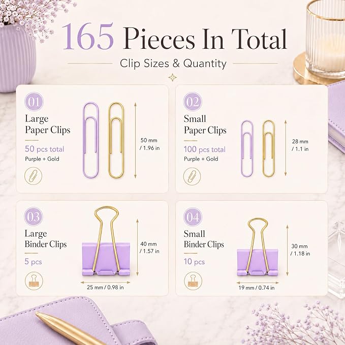 Cute Paper Clips Binder Clips Combo Set, Cute Office Supplies Set - Image 5