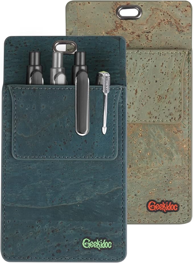 Premium Portuguese Cork Pocket Protector for Men | Multi-Use Pocket Protectors for Shirts and Lab Coats | For Pen, Pencils, Pointers, and More | 2 Pack of Blue Pocket Organizer Protectors-DeskLoop Office