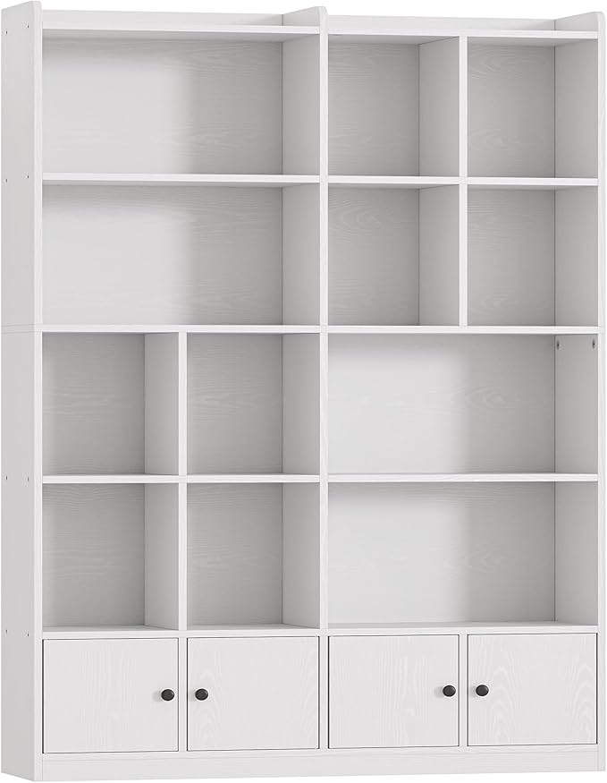 IRONCK Bookshelves and Bookcase, 6 Tiers Large Bookshelf with 4 Doors, Floor Standing Tall Display Storage Shelves for Home Office, Living Room, Bedroom, White-DeskLoop Office