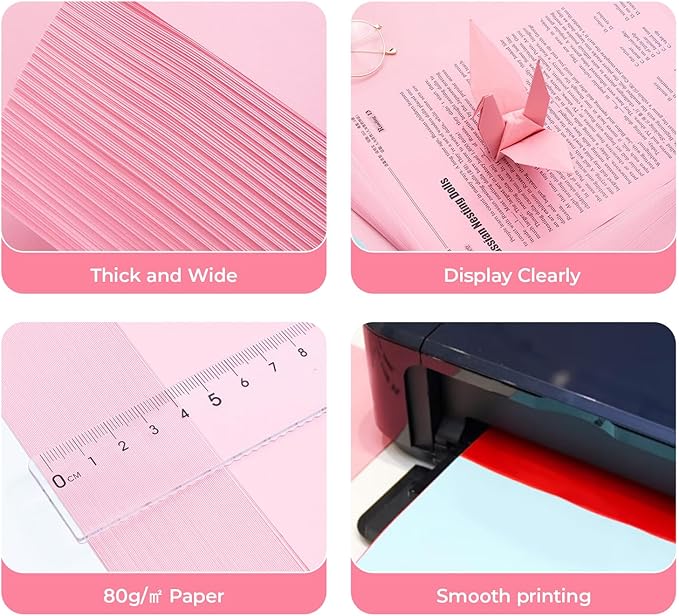 M&G 100 Sheets Pink Copy Printing Paper, 8.3 X 11.7 inch Colored Printer Papers, Pink Construction Paper for Card Making Scrapbooking School Office Party DIY Craft-DeskLoop Office