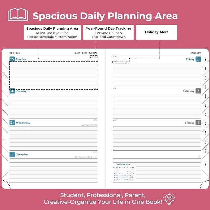 IN-LUXPRO Planner 2026 Daily Weekly and Monthly, 12 Months Spiral Bound - Image 3