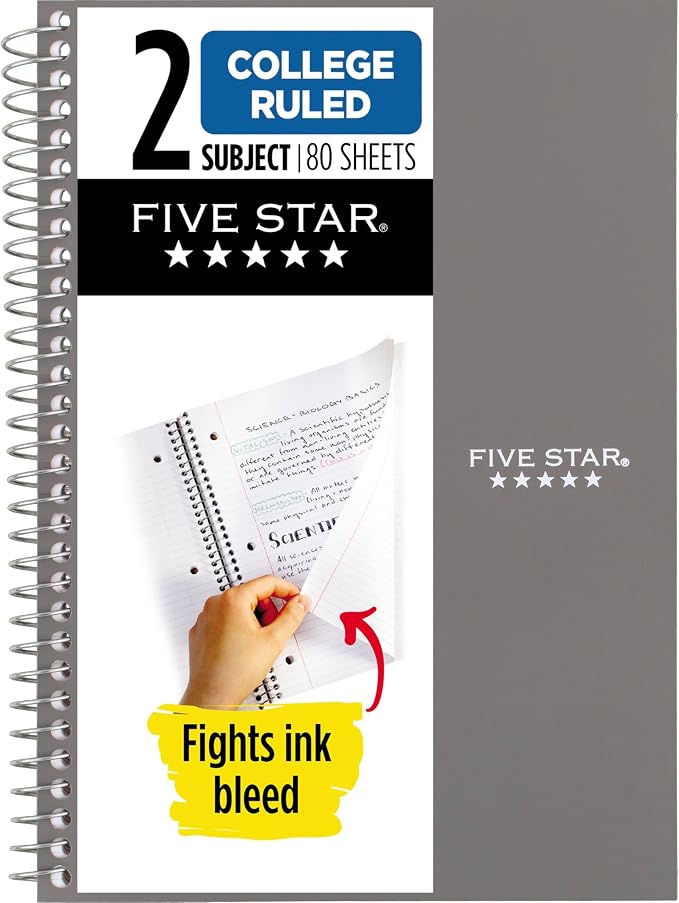 Five Star Spiral Notebook, 2 Subject, College Ruled Paper, 80 Sheets, Fights by FiveStar