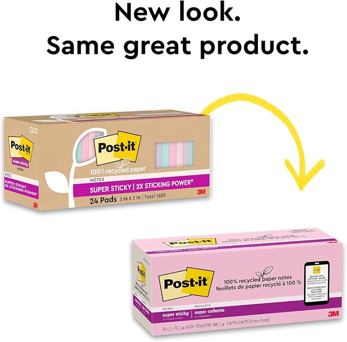 Post-it 100% Recycled Super Sticky Notes, 4 x 6 in, 4 Pads | School Supplies - Image 9