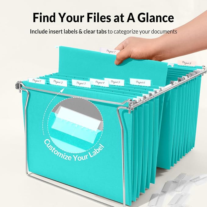 SUNEE Hanging File Folders Teal, 25 Pack Letter Size File Folders - Image 2
