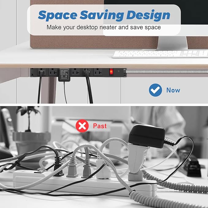 HEZI 20 Amp Power Strip with 5-20P/T- Plug, Heavy Duty High Amp Metal Surge Protector, Mountable Industrial Power Strip with 6AC Outlets(5-20R) and Circuit Breaker, 6FT 12AWG Extension Cord-DeskLoop Office