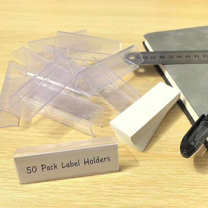 Shelf Label Holder, ELEMGULY 50 Pack Wood Shelf Label Holders Plastic Shelf - Image 6
