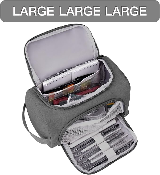 Large Pencil Pouch,Pencil Case Aesthetic,Zipper Pencil Box For Girls Back To School Supplies Emergency Bag Makeup Bag (Grey)-DeskLoop Office