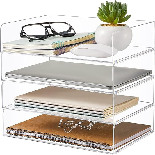 Harloon 4 Tier Acrylic Paper Tray Paper Organizer by Muasung