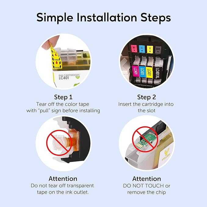 LC401XL Ink Cartridge Replacement for Brother LC401XL Ink Work with MFC-J1170DW J1010DW J1012DW Printer (Black, Cyan, Magenta, Yellow, 4 Pack)-DeskLoop Office