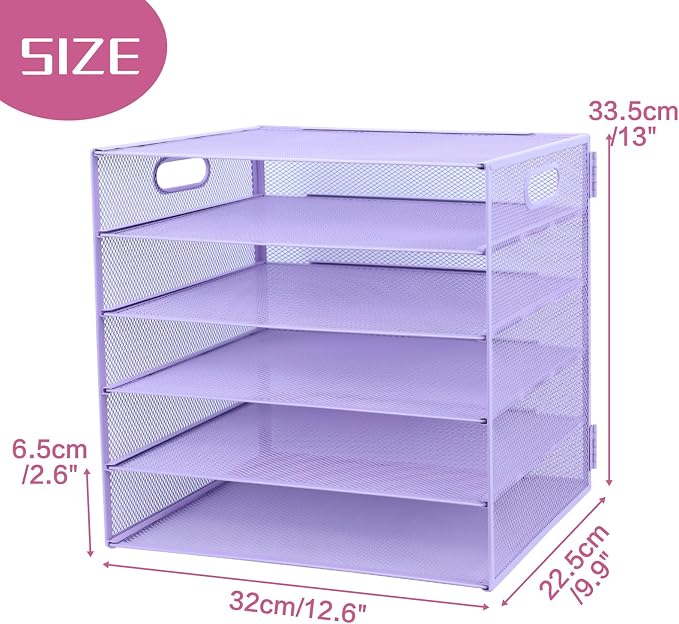 5 Tier Lettrer Tray Organizer, Metal Mesh Desk File Organizer - Image 2