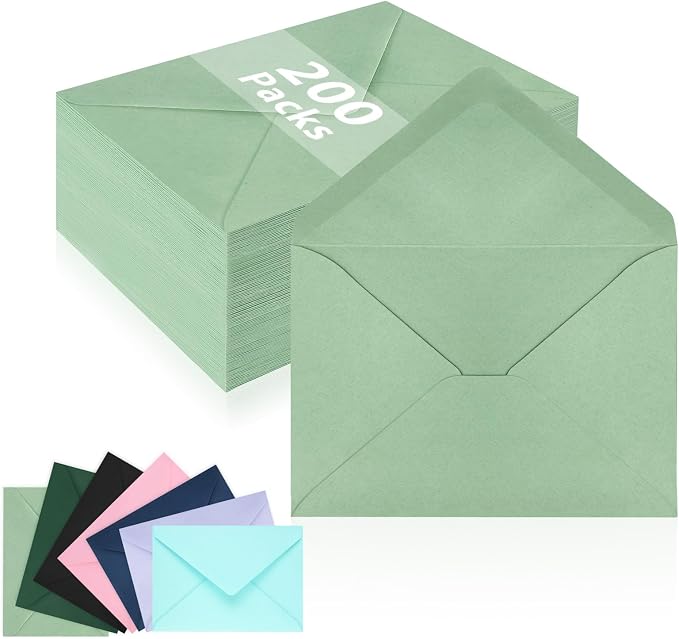 200 Pack A7 Envelopes, Sage Green Greeting Card Envelopes Self Seal, 5.24 x by LIKAJON