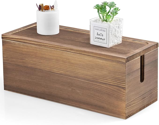 Large Cable Management Box, Burnt Wood Cord Organizer Box by Bivvclaz
