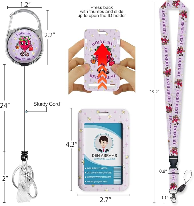 Piefly Lanyards for Id Badges, Doing My Berry Best Badge Holder - Image 5