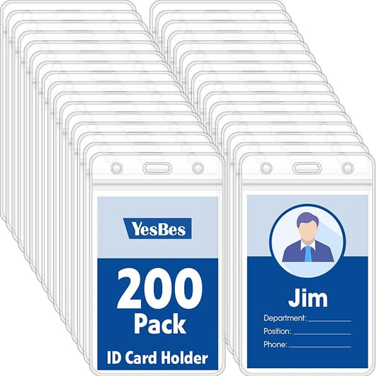 200 Pcs Vertical Badge Holders, Waterproof ID Badge Holder, Credit Cards by YesBes