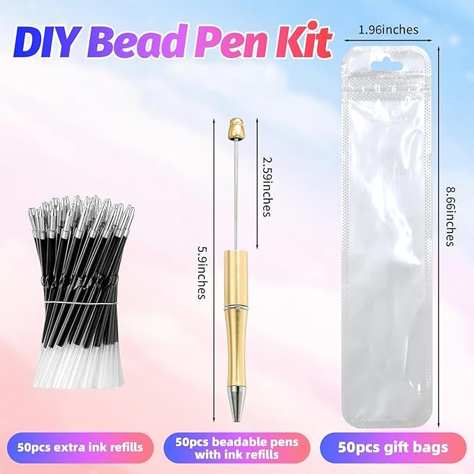 150 Pieces DIY Beadable Pen Kit – 50 Plastic Ballpoint Pens - Image 2