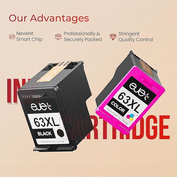 ejet 63XL Ink Cartridge Combo Pack Replacement for HP 63 Ink 63XL Ink Cartridges Black and Color for OfficeJet 3830 4650 5255 5258 4655 4652 3833 Envy 4520 4512 DeskJet 1112 3630 (1 Black,1 Tri-Color)-DeskLoop Office