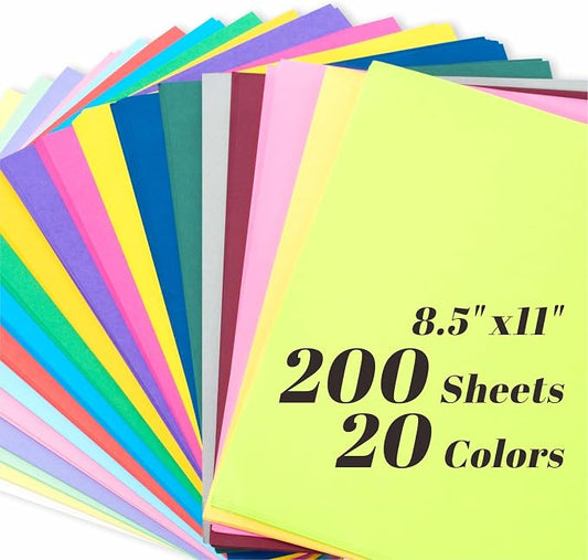 200 Sheets Colored Cardstock 20 Assorted Colors, 65lb/180gsm 8.5" x 11" Card by Keketer