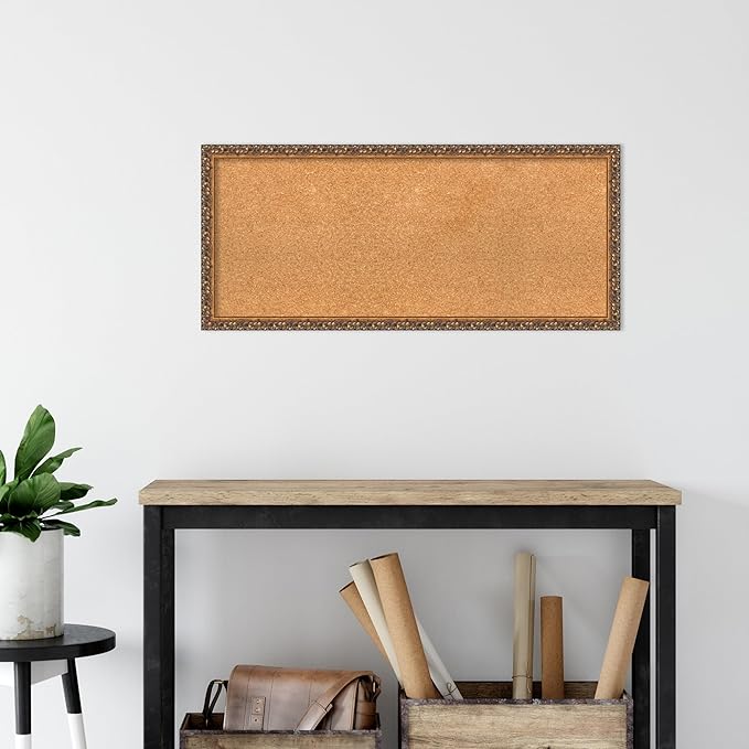 Amanti Art Natural Cork Board for Wall, 16x36 Vision Board with Bronze Frame, Medium Corkboard Office Decor for Home Organization, Traditional Corkboard Pinboard to Display Items for Home-DeskLoop Office