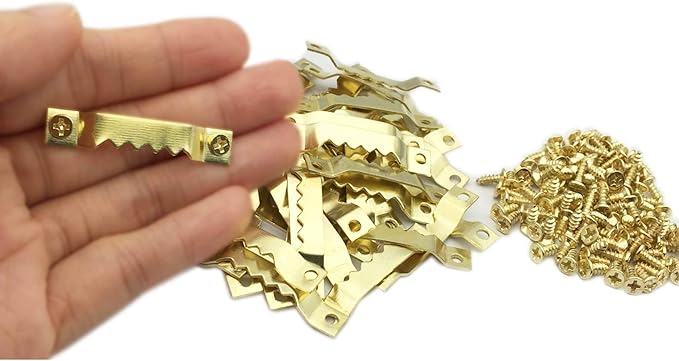 50 Pack Small Sawtooth Picture Hangers Steel Picture Hangers Picture Frames Hangers with Screws Picture Hang Solutions, for Hanging Clock Paintings Artwork Picture Frame Hook Photos(Gold)-DeskLoop Office
