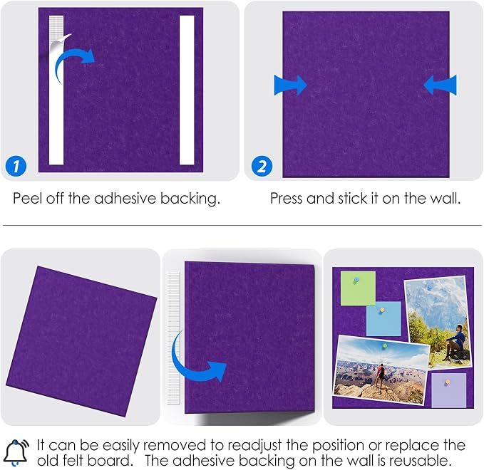 MaxGear Felt Bulletin Board 36" x 24", Violet Felt Wall Tiles Push Pins | Cork - Image 4