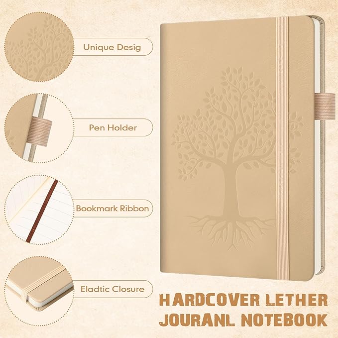 Estune Tree Small Notebooks Pen Leather Lined Pocket Subject Notebooks Hardcover Pocket Notepad Cute Ruled Leather Journals with Pen Holder for Men Women School Business, A6(Elegant Color,30 Set)-DeskLoop Office