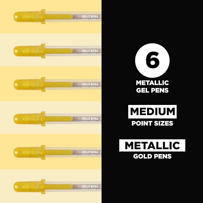 SAKURA Gelly Roll Metallic Gel Pens, 6 Piece Gold, 6 Pack - Image 2