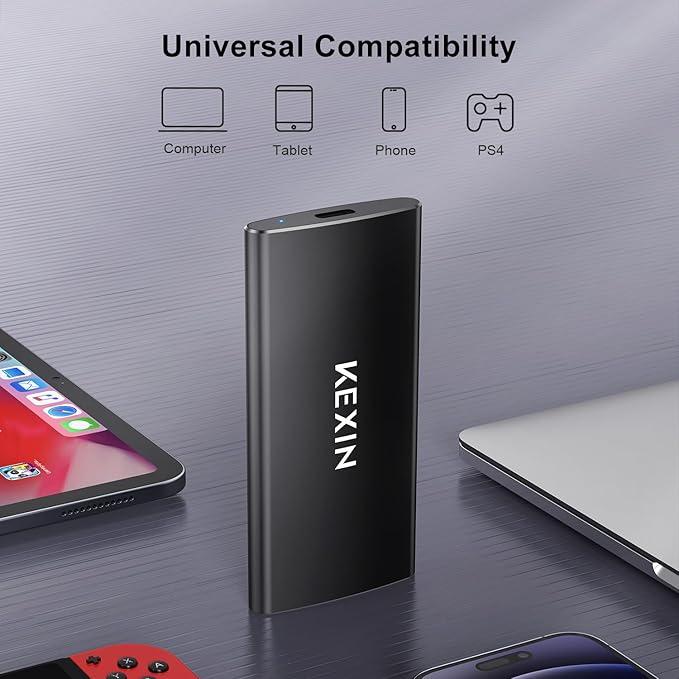KEXIN External SSD 1TB External Hard Drive USB C Portable SSD, Up to 500MB/s, USB 3.1 External Solid State Drive 1T for PC Mac Android Game Console, Laptop, Xbox, PS4 and More-DeskLoop Office