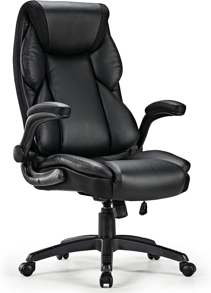EUREKA ERGONOMIC PU Leather Desk Chair Office Executive Chair, Ergonomic Office Chair Flip Up Arms, High Back Office Chair with Headrest, Home Office Desk Chair with Wheels, Computer Chairs for Adults-DeskLoop Office