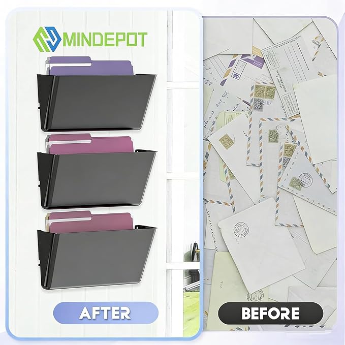 MINDEPOT 1 Pockets Acrylic Wall File Organizer, Plastic Hanging Wall File Holder - Image 4