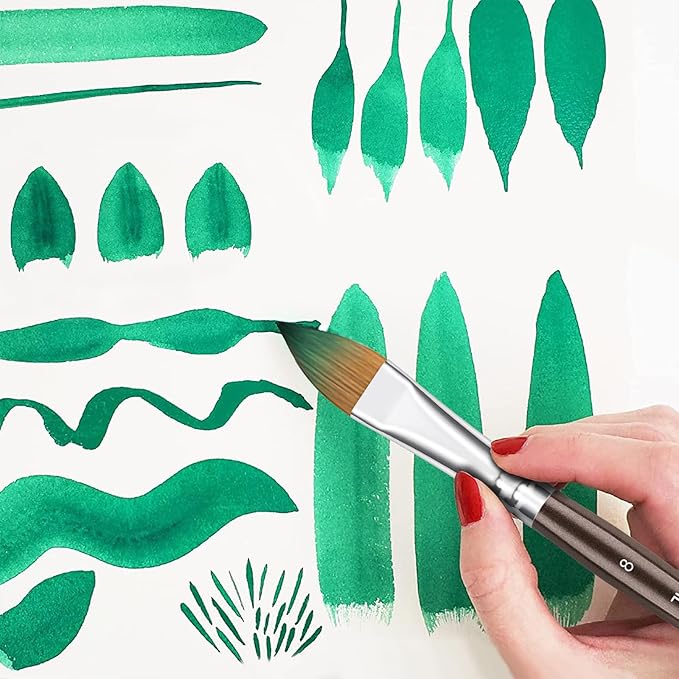 Sable Watercolor Brushes Professional, Fuumuui 7Pcs Sable Brush Set Variety Shapes with Flat, Round Pointed, Cat's Tongue Oval Wash Fan Brush Perfect for Watercolor Gouache Inks Painting-DeskLoop Office