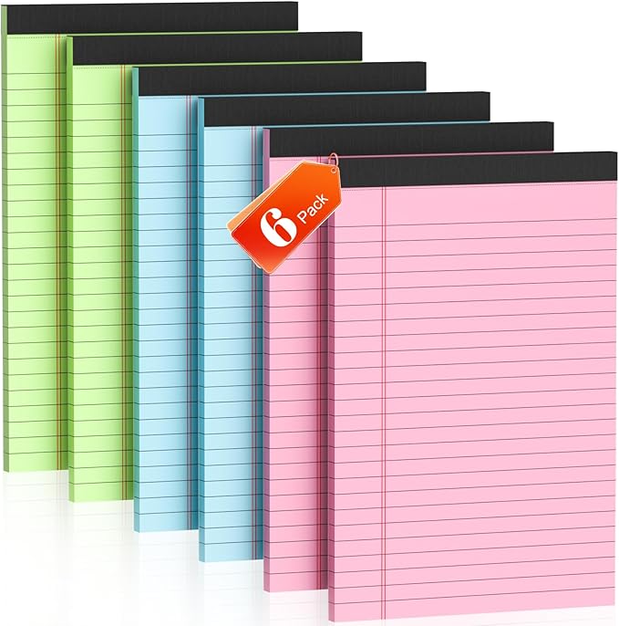 6 Pack Legal Pads 5x8 Note Pads College Ruled Notepad Pink/Green/Blue Perforated Small Legal Pads 80GSM Notepads 30 Sheets Writing Pads Line Paper Pad for School, College, Office, Business-DeskLoop Office