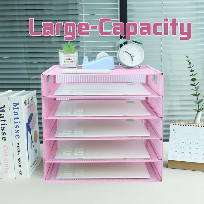 5 Tier Lettrer Tray Organizer, Metal Mesh Desk File Organizer - Image 6