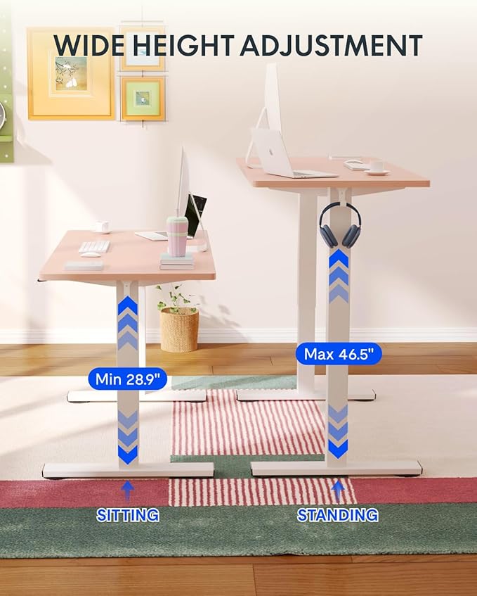 FLEXISPOT EN1 One-Piece Standing Desk, 48 x 24 Inches Electric Height Adjustable Desk for Home Office (White Frame + Pink Desktop)-DeskLoop Office