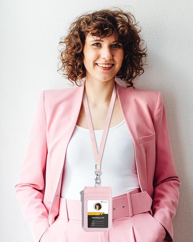 Teskyer ID Badge Holder with Lanyard, Lanyard Wallet, Lychee Linght Pink | - Image 3