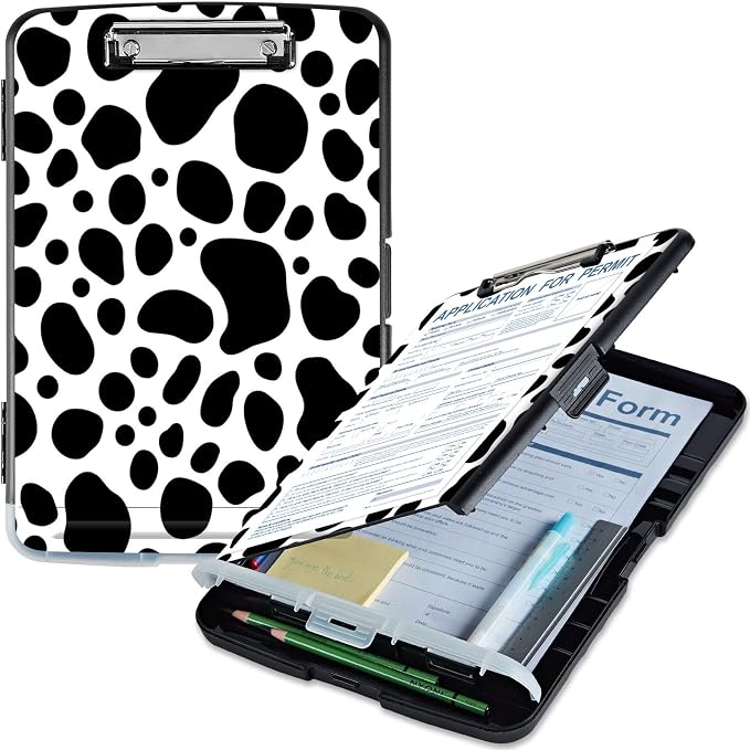 Clipboard with Storage, High Capacity Cow Print Storage Clipboard 9.5x14 with by Qindaiwen