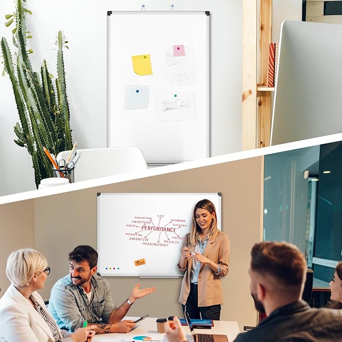 XBoard Magnetic Dry Erase Board/Whiteboard, 36 X 24 Inches, Double Sided White Board,1 Dry Eraser & 3 Dry Erase Markers & 4 Push Pin Magnets-DeskLoop Office