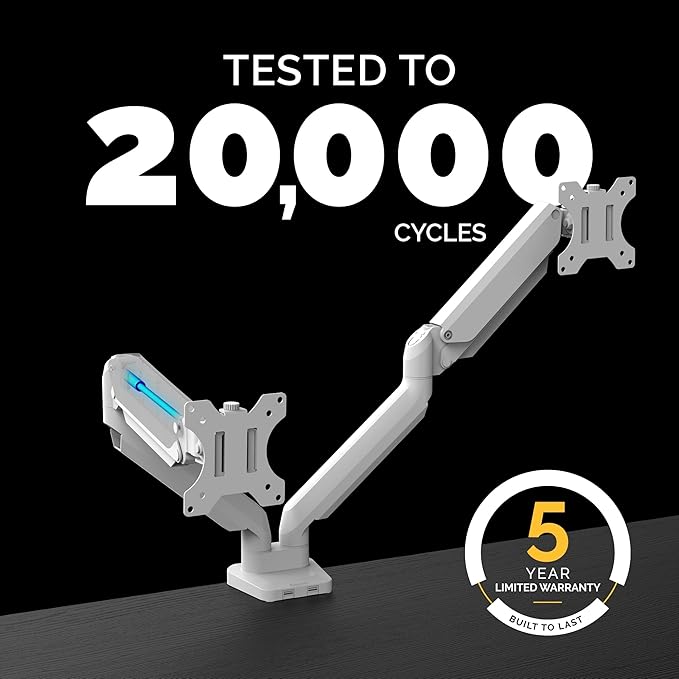 Fellowes Platinum Series Dual Monitor Arm for 40-Inch Monitors, Full Motion, 360° Rotation, VESA Mount with Grommet or Clamp, USB Ports, Ergonomic, White, 8056301-DeskLoop Office