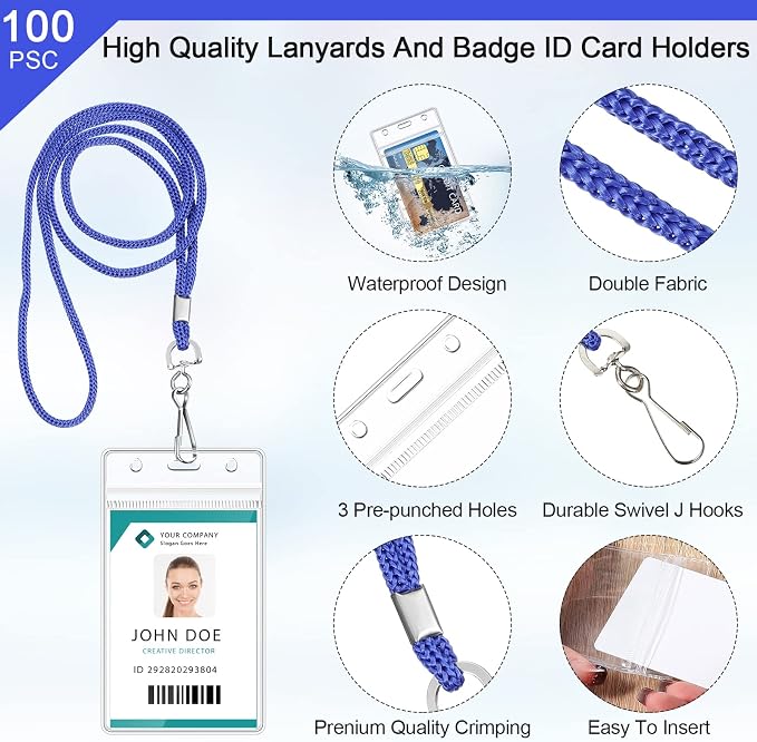 Marspark 100 Pack Lanyard with ID Holder Bulk, Waterproof Resealable Name Tag - Image 4