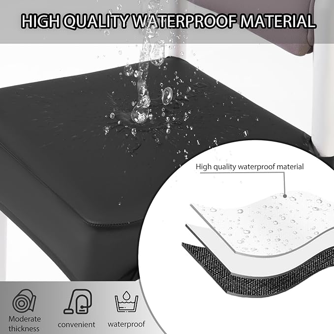 CWK Waterproof PU Leather Dining Chair Covers Set of 2-Stretchable Chair Seat Slipcovers, Removable & Washable Protector for Dining Room,Home,Office,Wedding,Rear Covers (PU-Black)-DeskLoop Office