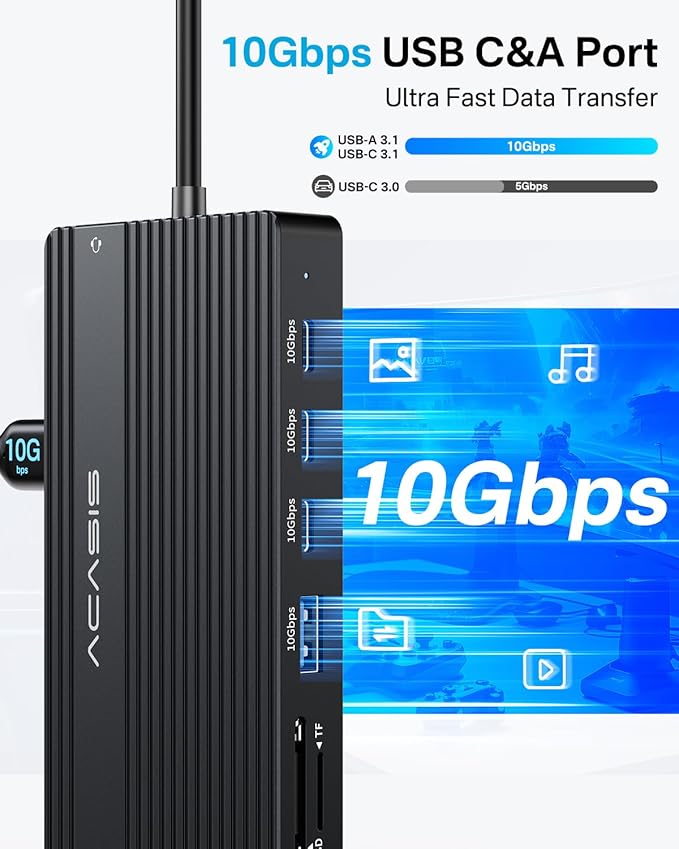 USB C Docking Station Dual Monitor, 14 in 1 USB C Hub, Adapter with 2 HDMI+DP(4K60Hz), Ethernet, 3 USBC 10G,100W PD, SD/TF, Audio, Laptop Docking Station for Dell/HP/Lenovo/ThinkPad/Surface (Black)-DeskLoop Office