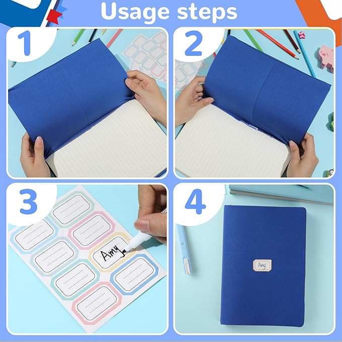 Jumbo Book Covers 8 Pack Reusable Fabric Book Cover Protective Books Covers 9 x 11 Inch Blue Stretchable Books Sleeve Cover with Label Sticker for Most Hardcover Textbooks Up to 10 x 12.5 Inch-DeskLoop Office