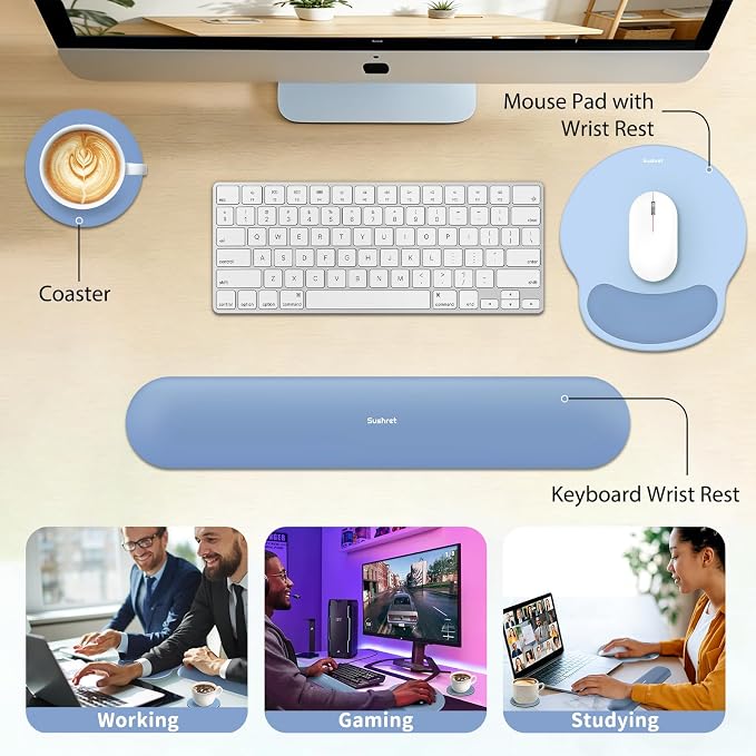 Sushret Mouse Pad and Keyboard Wrist Rest, 3-in-1 Gel Memory Foam Ergonomic - Image 6