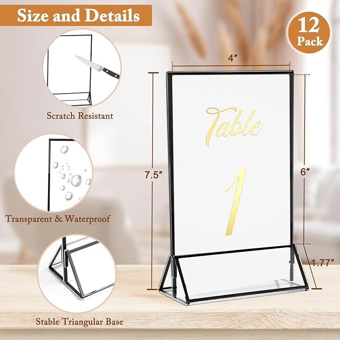 Floroom 12 Pack 4x6 Inch Clear Acrylic Sign Holders, Double-Sided Black Display - Image 2