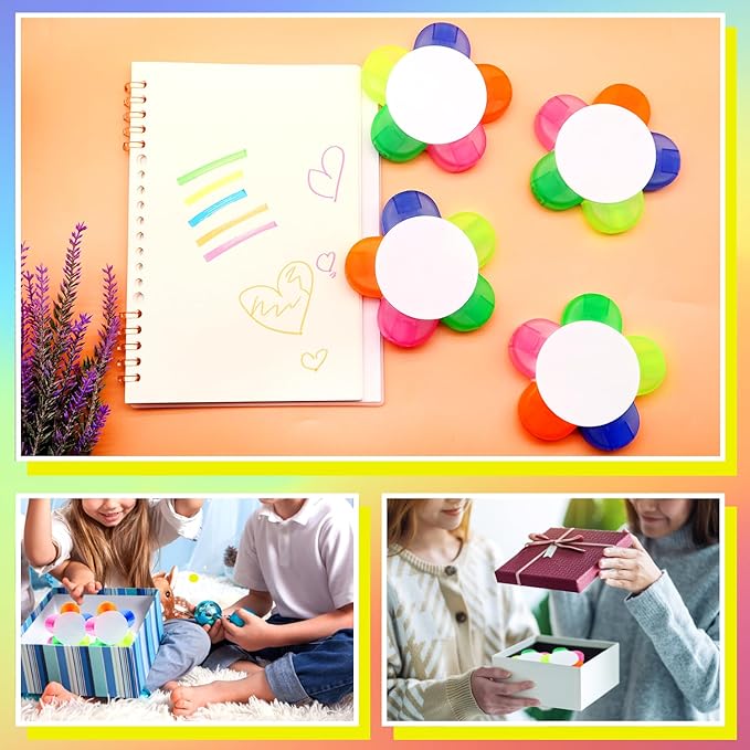 Petal Highlighters 8 PCS Multicolor Highlighter Pens with 5 Vibrant Colors 5 in 1,Flower Shape Fluorescent Pens, Portable & Smooth Writing for School Office Stationery Supplies-DeskLoop Office