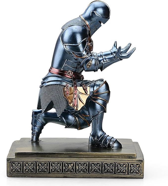 Medieval Armored Warrior Knight Pen Holder Desk Organizers and Accessories Resin Pencil Holder Paperweight as Gift with a Cool Letter Opener for Desk (Blue)-DeskLoop Office