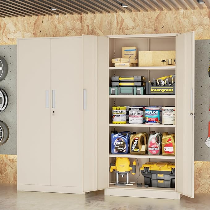 INTERGREAT Metal Storage Cabinet with Doors and Shelves,72" H Gray Steel Tool Locking Cabinet, Metal Storage Cabinets for Home Office, Warehouse, School-DeskLoop Office