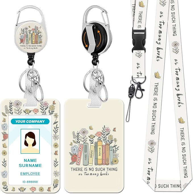 Hancynir Book Lover Lanyards for Id Badges, Cute Floral Teacher Badge Holder by Hancynir