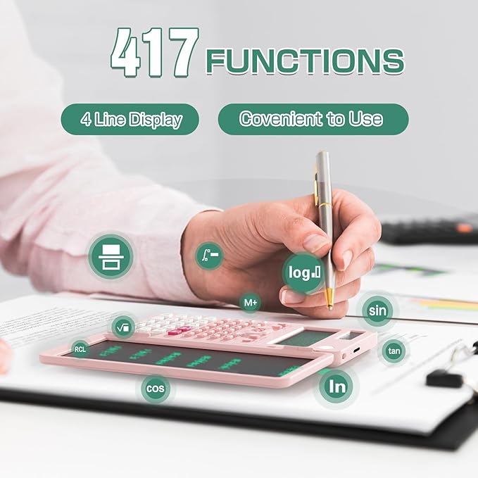 Rechargeable Scientific Calculator for Students, Pink 991ES MAX Foldable Science Calculator with Notepad 417 Function Solar Energy Science Calculators for Middle and High School Supplies (Pink)-DeskLoop Office